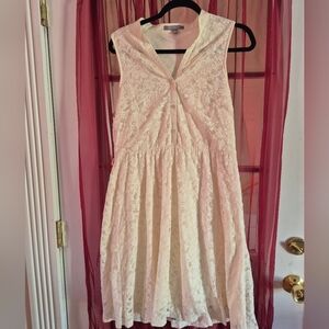 NY Collection Cream Lace Dress Sleeveless Button Up XL Elegant Casual‎